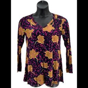 LOGO WOMEN Floral Split Back Top by Lori Goldstein Rayon 230 /Evening Blue